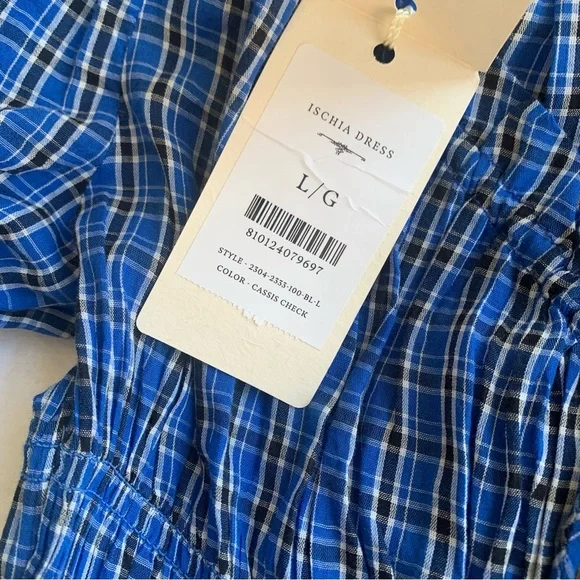 NWT Doen Ischia Cotton Voile Smocked Midi Maxi Dress Cassis Check Blue Plaid - Picture 12 of 16